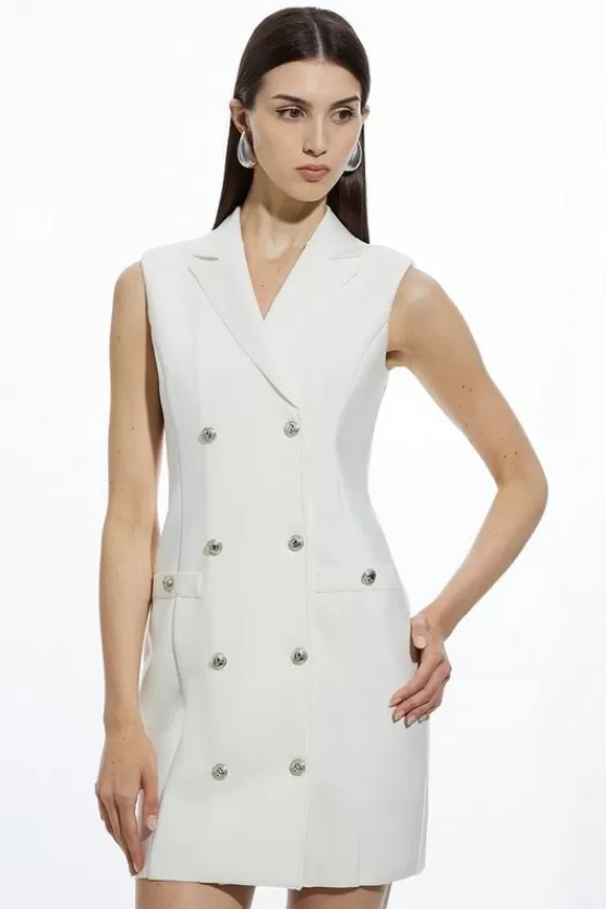Cheap Karen Millen Petite Bandage Figure Form Knit Blazer Style Mini Dress ivory