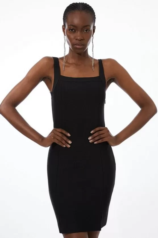 Clearance Karen Millen Petite Bandage Figure Form Square Neck Knit Mini Dress black