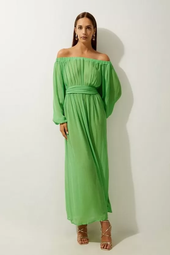 Discount Karen Millen Petite Beach Off The Shoulder Woven Maxi Dress green