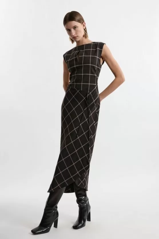 Best Karen Millen Petite Check Ruffle Tailored Midaxi Dress brown