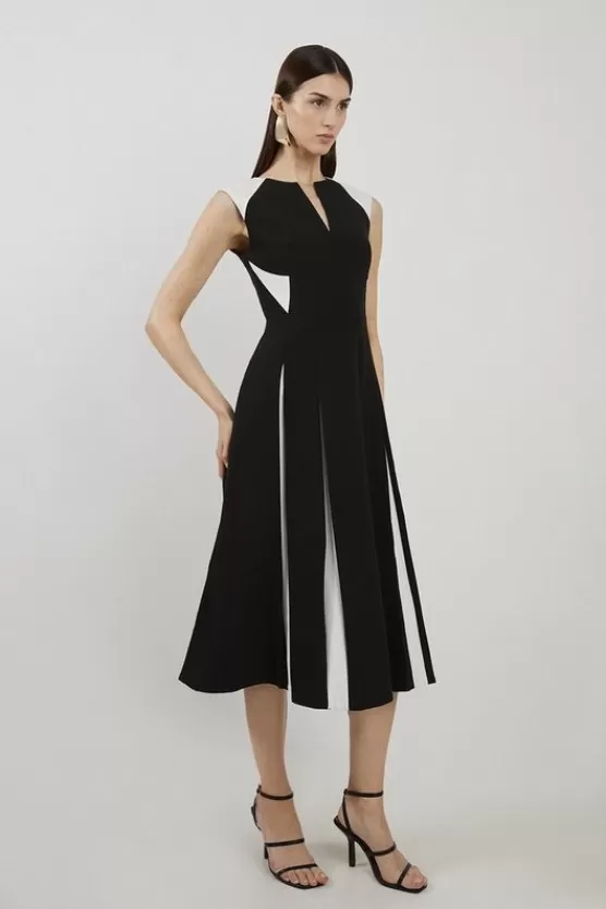 Store Karen Millen Petite Clean Tailored Color Block Full Skirted Midi Dress mono