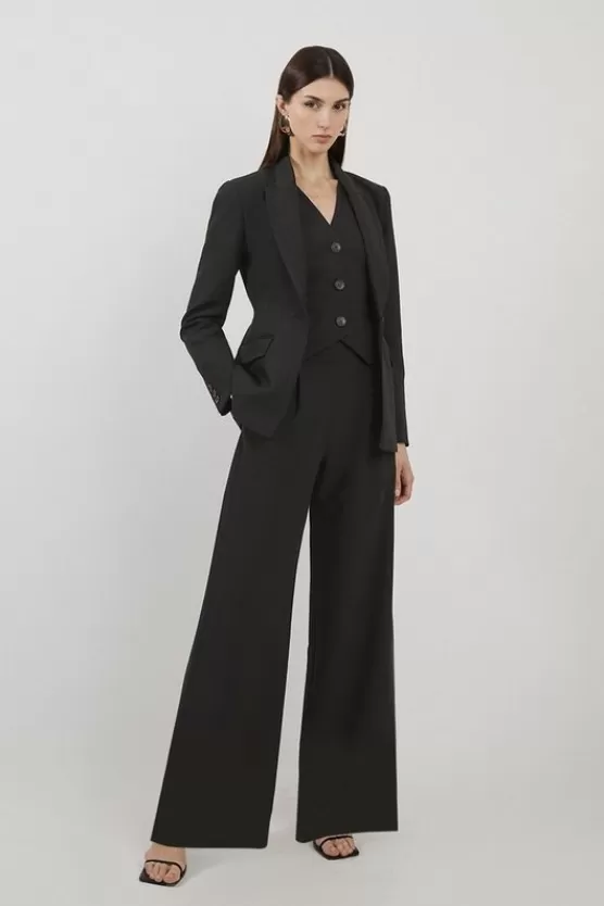 Store Karen Millen Petite Clean Tailored Grosgrain Tipped Wide Leg Pants black