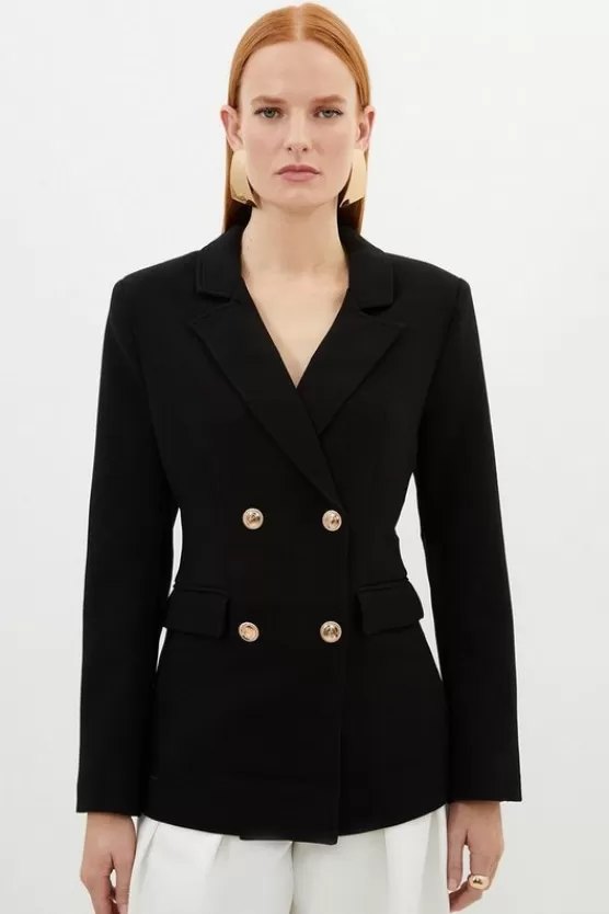 Shop Karen Millen Petite Compact Essential Tailored Double Breasted Blazer black