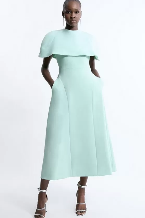 Best Karen Millen Petite Compact Stretch Cape Sleeve Full Skirt Tailored Midaxi Dress mint