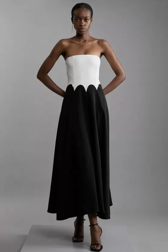 Hot Karen Millen Petite Compact Stretch Color Block Tailored Bandeau Midi Dress mono