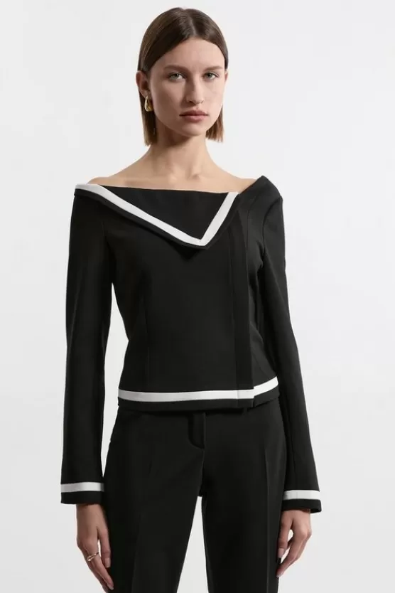 Online Karen Millen Petite Compact Stretch Contrast Tipped Asymmetric Jacket black