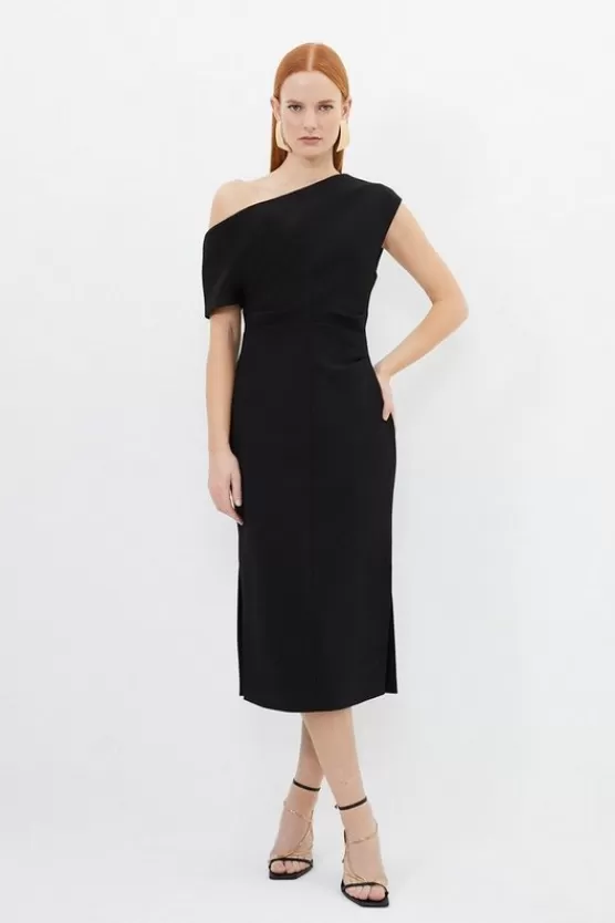 Discount Karen Millen Petite Compact Stretch Drop Shoulder Tailored Midi Dress black