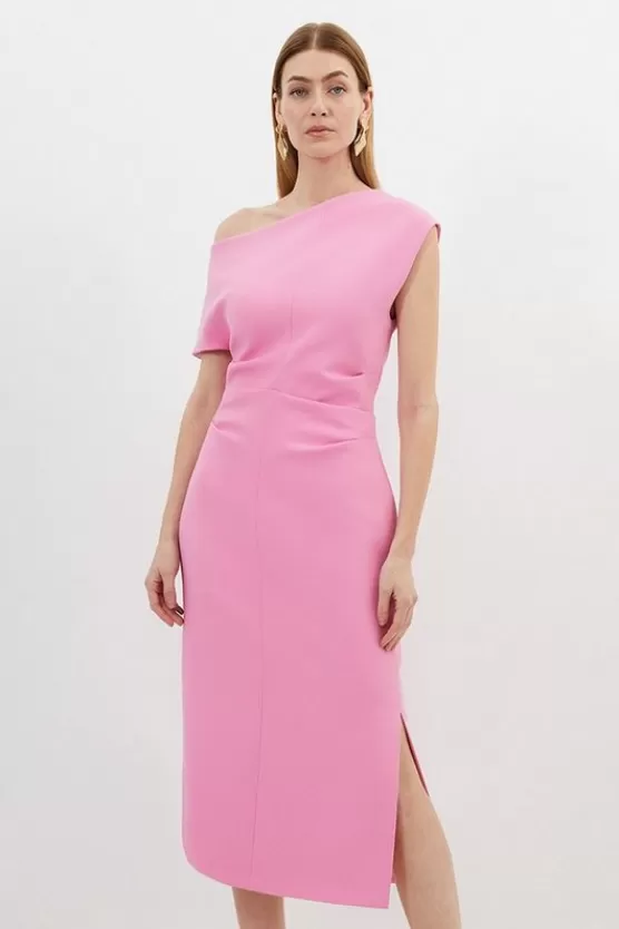 Fashion Karen Millen Petite Compact Stretch Drop Shoulder Tailored Midi Dress pink