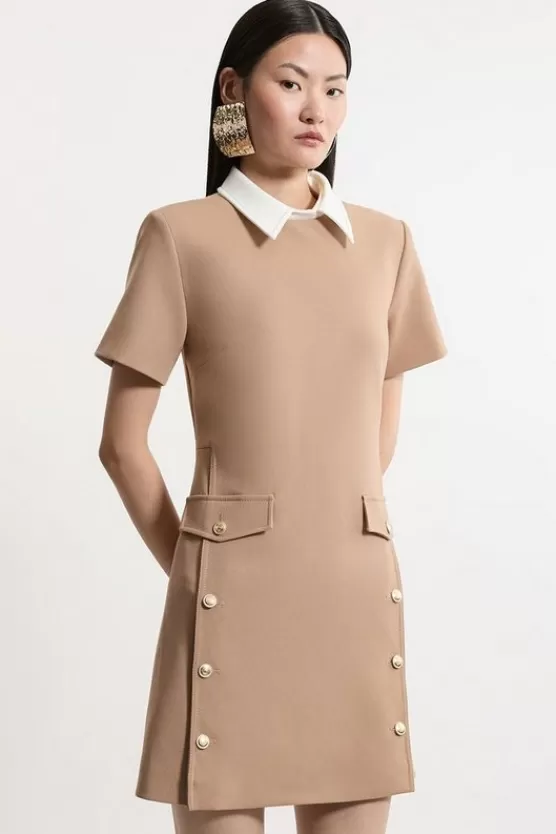 Outlet Karen Millen Petite Compact Stretch Formal Tailored Dress camel