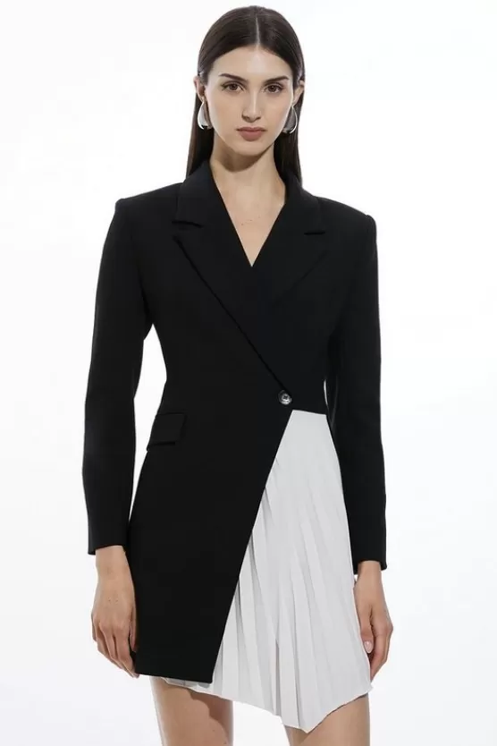Cheap Karen Millen Petite Compact Stretch Soft Tailored Panel Blazer Mini Dress mono