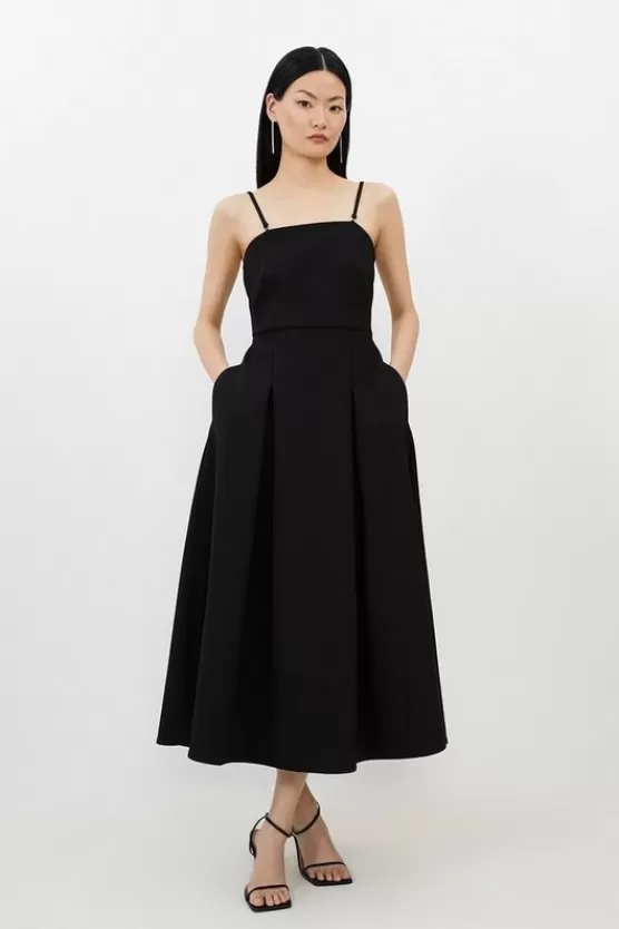 Flash Sale Karen Millen Petite Compact Stretch Tailored Bandeau Full Skirt Midi Dress black