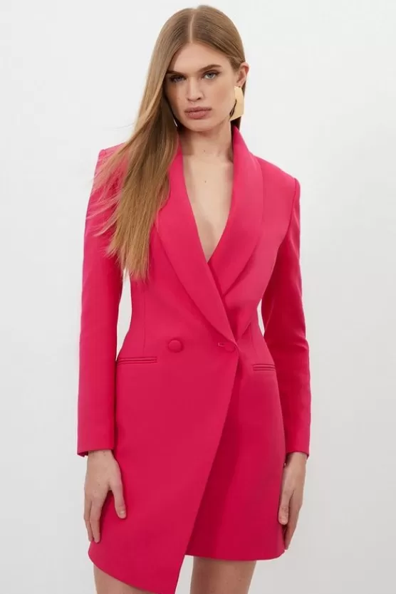 Cheap Karen Millen Petite Compact Stretch Tailored Blazer Wrap Mini Dress brightpink