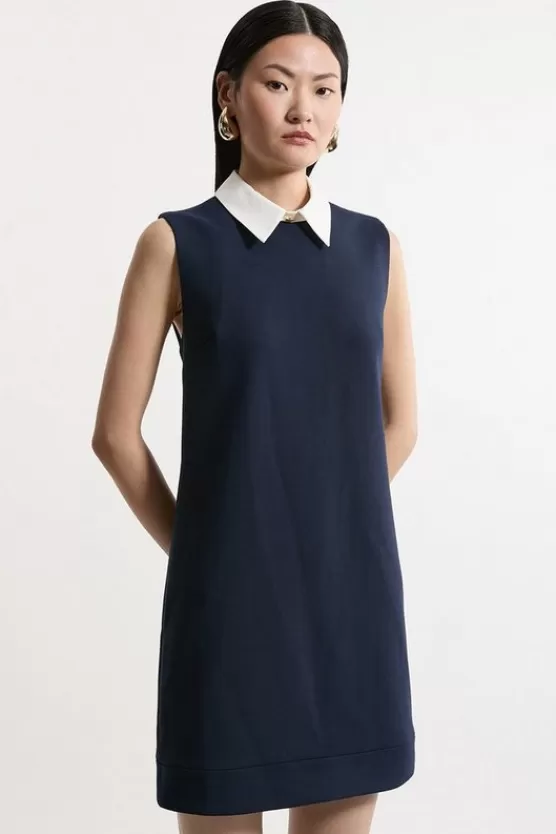 Online Karen Millen Petite Compact Stretch Tailored Collared Sleeveless Dress navy