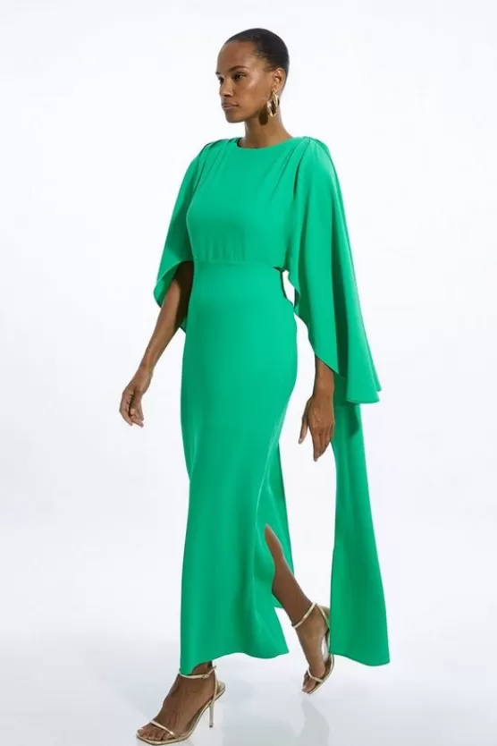 Hot Karen Millen Petite Compact Stretch Viscose Cape Detail Maxi Dress green