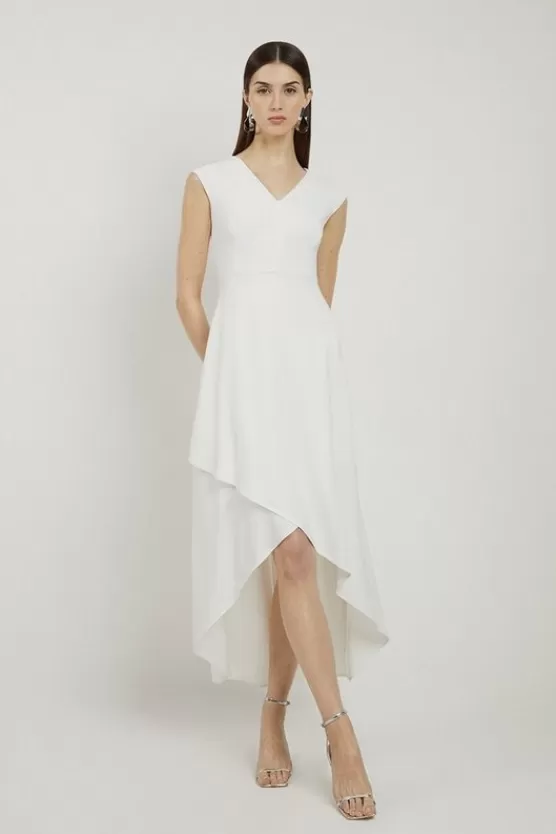 Online Karen Millen Petite Compact Stretch Viscose Drape Tailored Midi Dress ivory