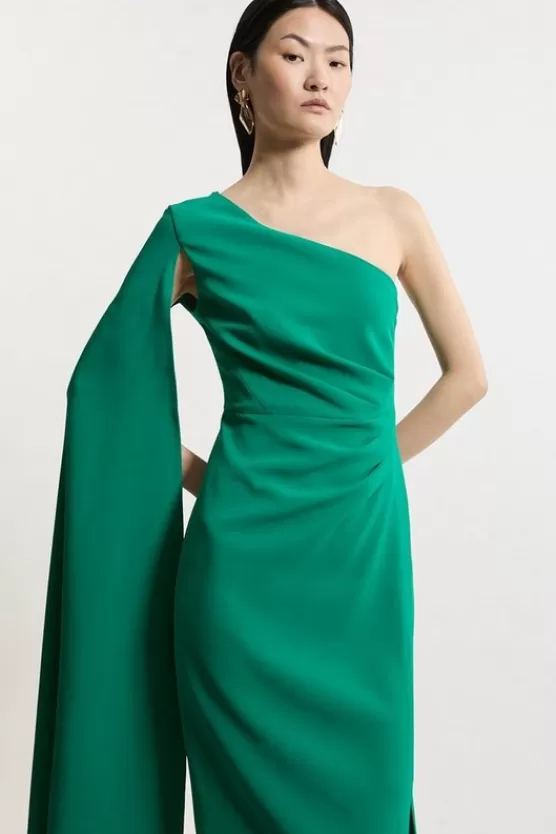 Best Sale Karen Millen Petite Compact Stretch Viscose One Shoulder Cape Maxi Dress green