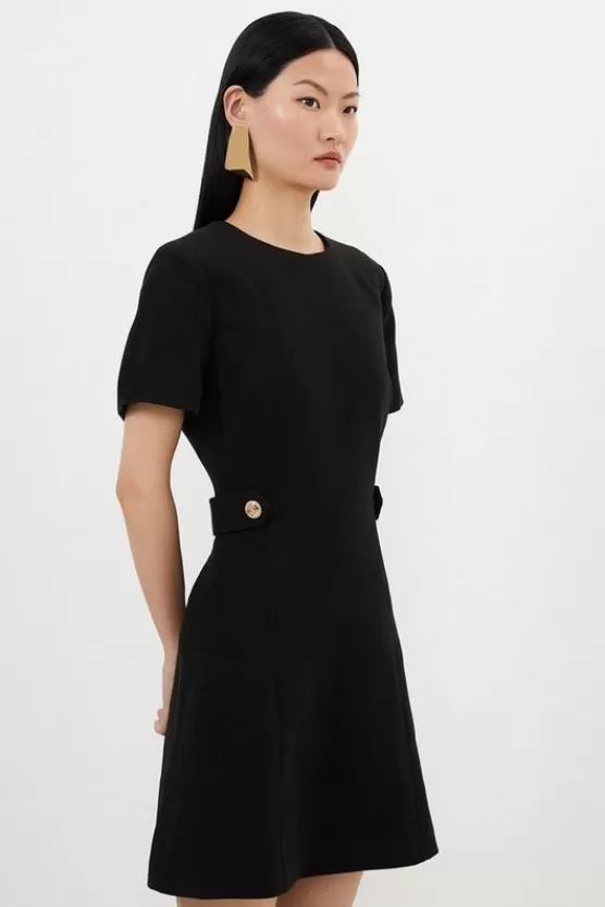 Store Karen Millen Petite Compact Stretch Waist Tab Detail Tailored Mini Dress black