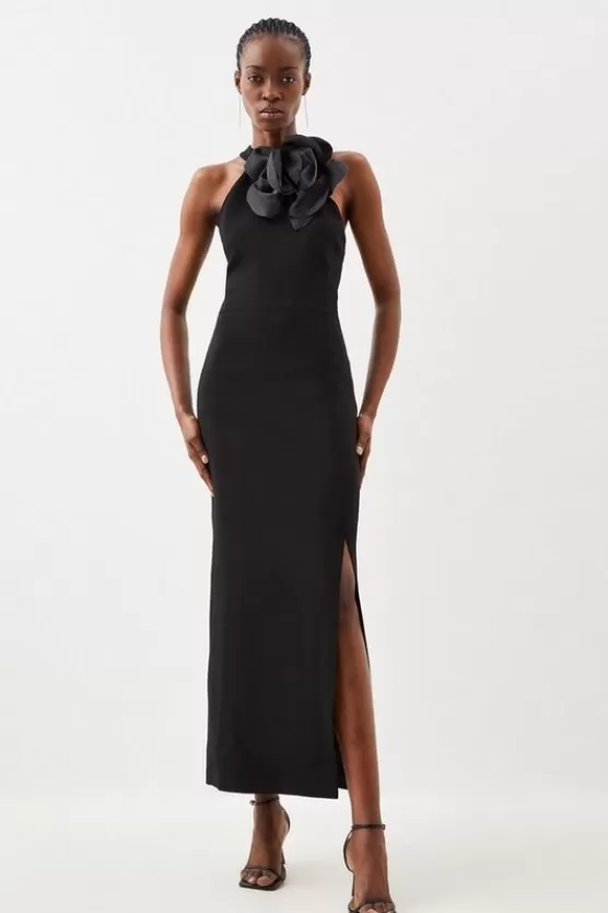 Outlet Karen Millen Petite Compact Viscose Corsage Halterneck Midaxi Dress black