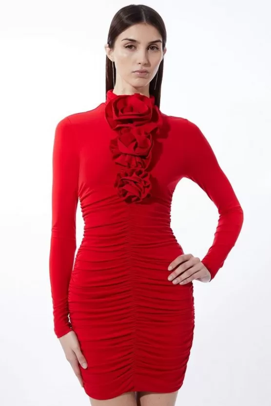 Store Karen Millen Petite Contrast Jersey Rosette Mini Dress red