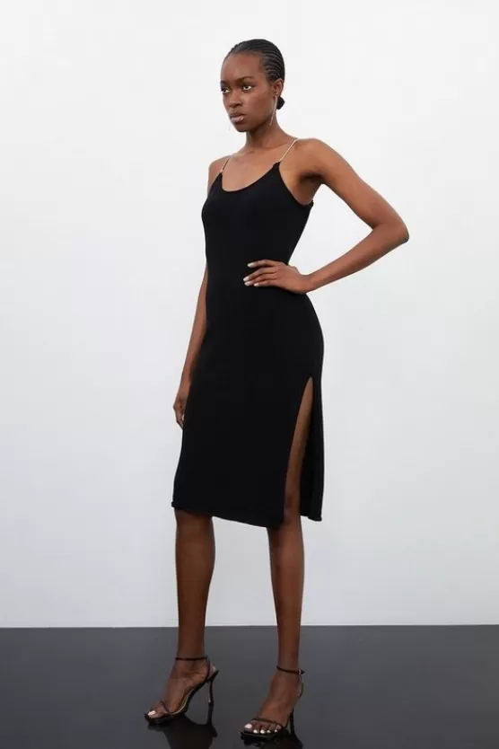 Fashion Karen Millen Petite Corded Knit Chain Detail Midi Dress black