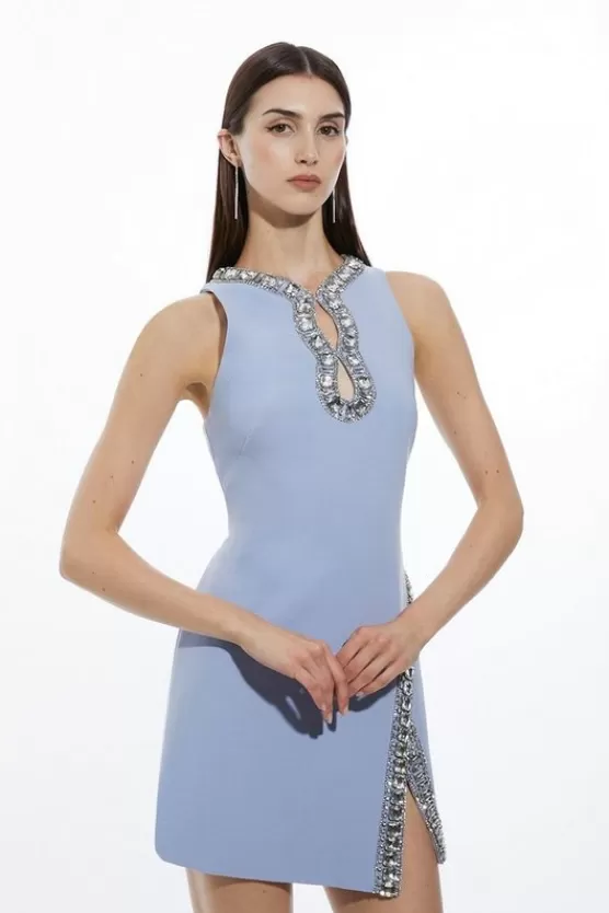 Sale Karen Millen Petite Crystal Embellished Keyhole Woven Mini blue