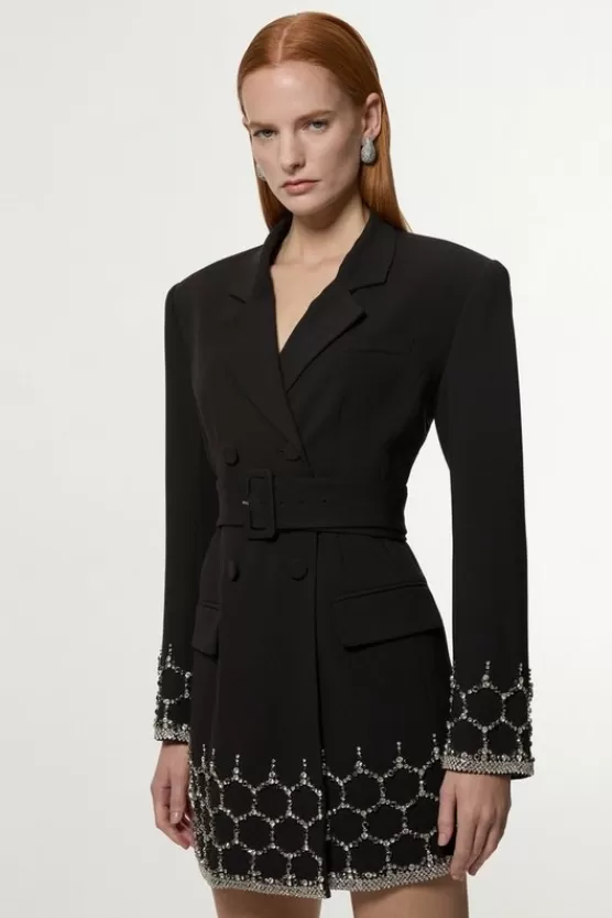 Flash Sale Karen Millen Petite Crystal Embellished Tailored Blazer Mini Dress black