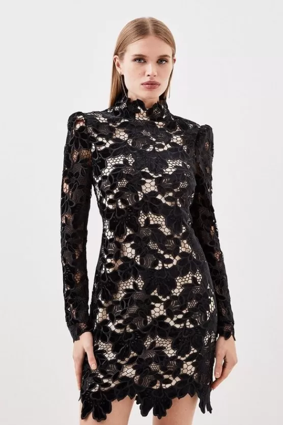 Shop Karen Millen Petite Cutwork Velvet Mini Dress black