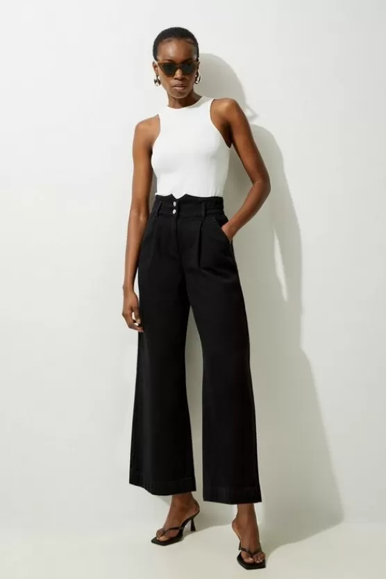 Online Karen Millen Petite Denim Wide Leg Pants black