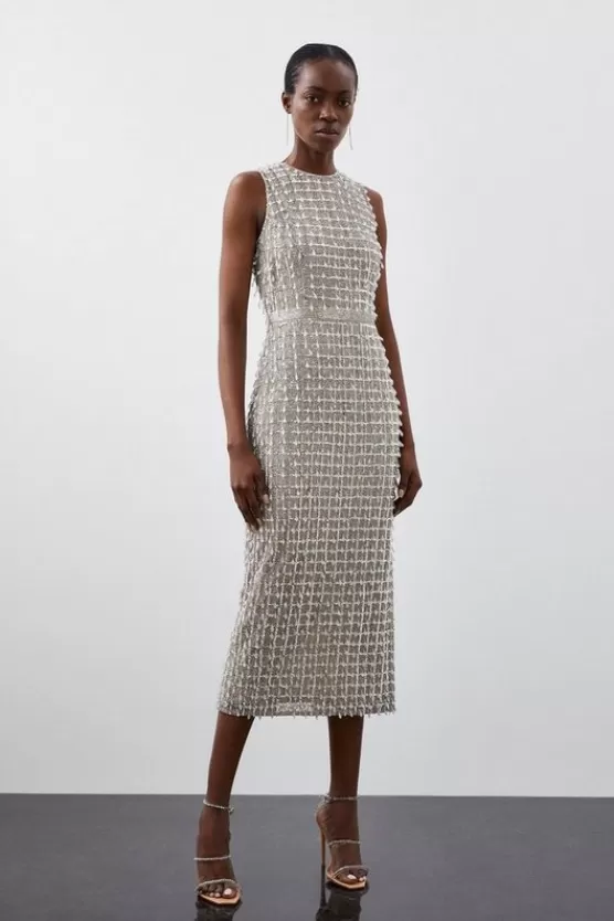 Best Sale Karen Millen Petite Embellished Woven Midi Dress silver