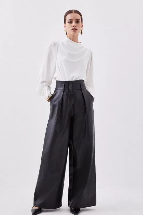 Online Karen Millen Petite Faux Leather High Waisted Wide Leg Pants black