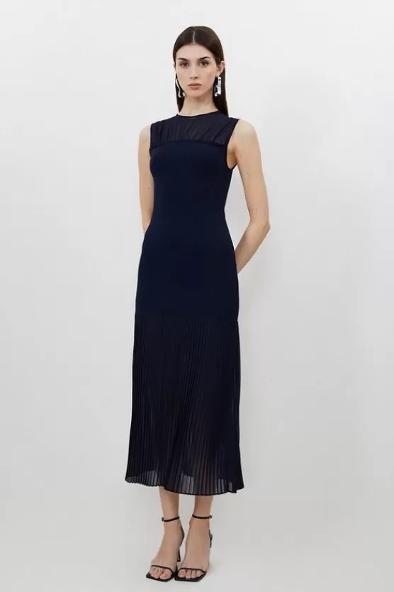 Online Karen Millen Petite Figure Form Woven Bandage Mix Dress navy