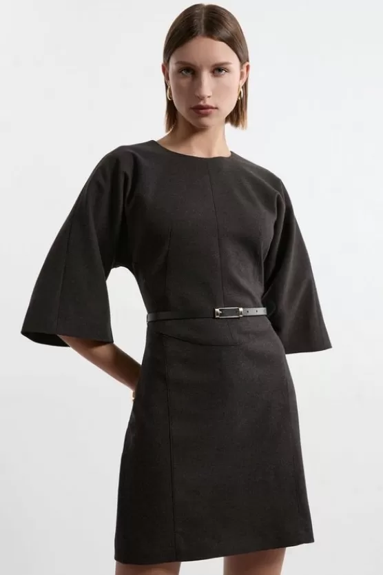 Hot Karen Millen Petite Flannel Tailored Belted Dress grey