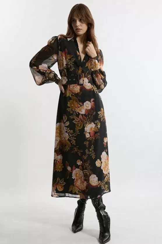 Outlet Karen Millen Petite Georgette Maxi Shirt Dress floral