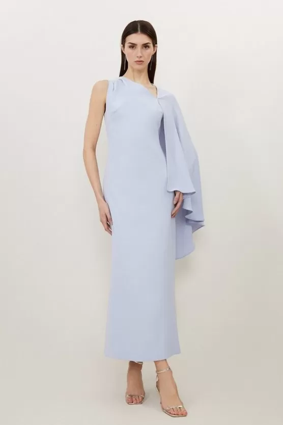 Best Karen Millen Petite Fluid Tailored Asymmetric One Shoulder Drape Dress paleblue