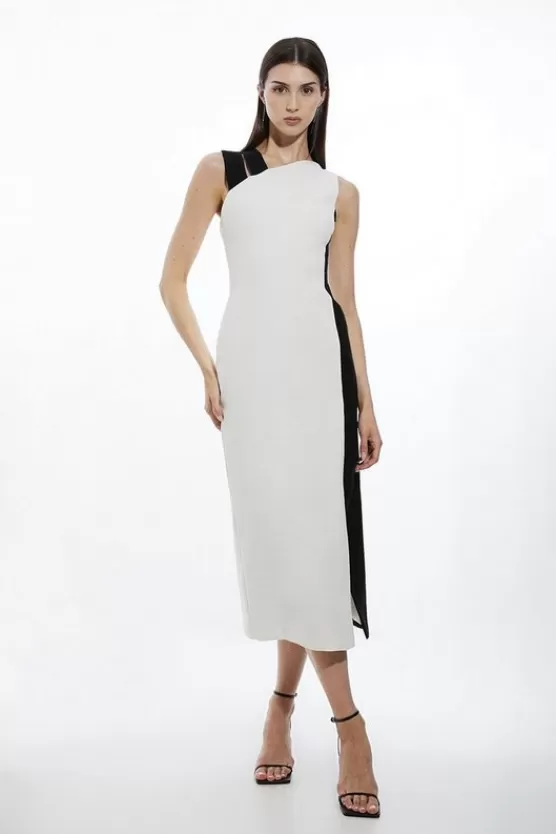 Shop Karen Millen Petite Fluid Tailored Color Block Split Strap Midi Dress mono