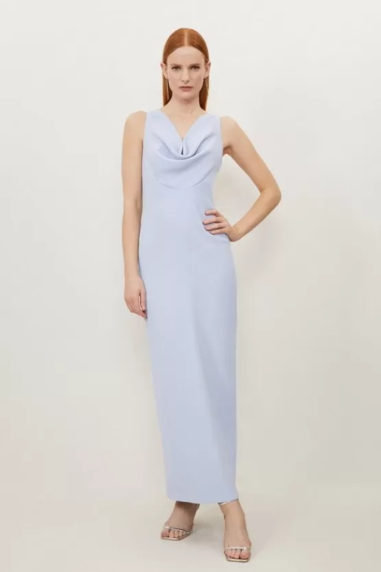 Best Karen Millen Petite Fluid Tailored Cowl Neck Backless Maxi Dress paleblue