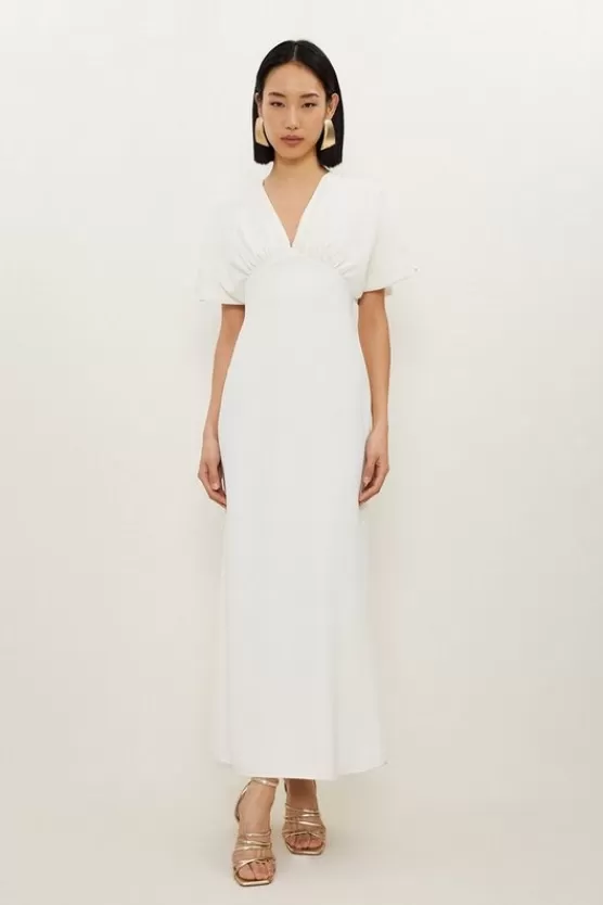 Shop Karen Millen Petite Fluid Tailored Waterfall Sleeve Maxi Dress ivory