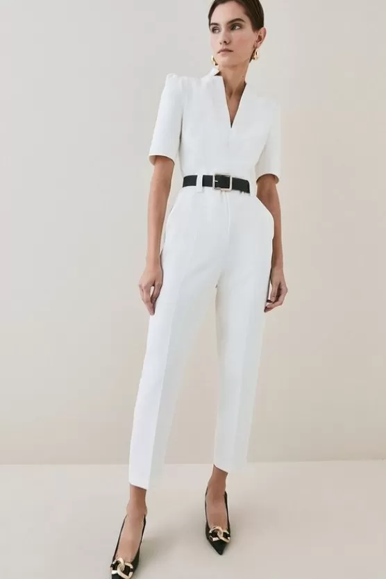 Outlet Karen Millen Petite Forever Belted Jumpsuit ivory