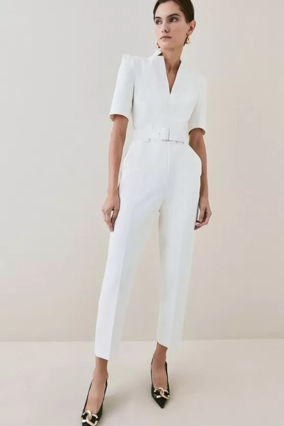 Hot Karen Millen Petite Forever Belted Jumpsuit ivory