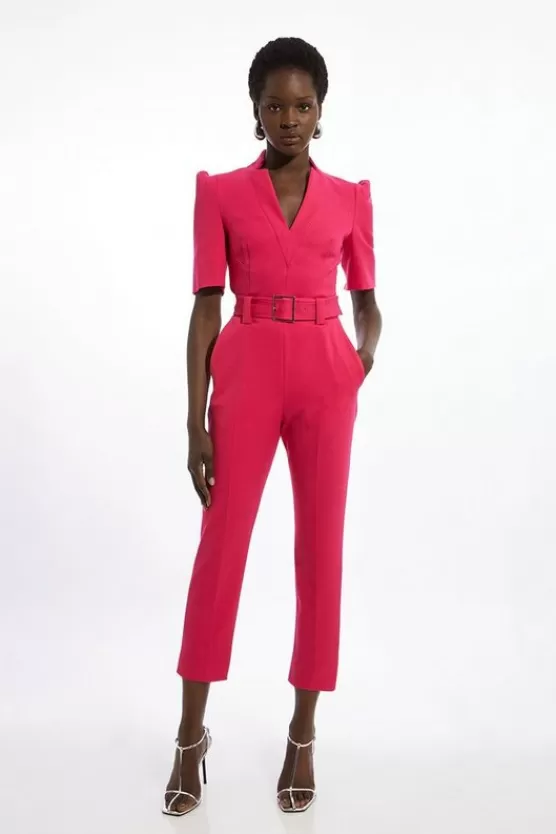 Store Karen Millen Petite Forever Belted Notch Neck Tailored Jumpsuit fuchsia