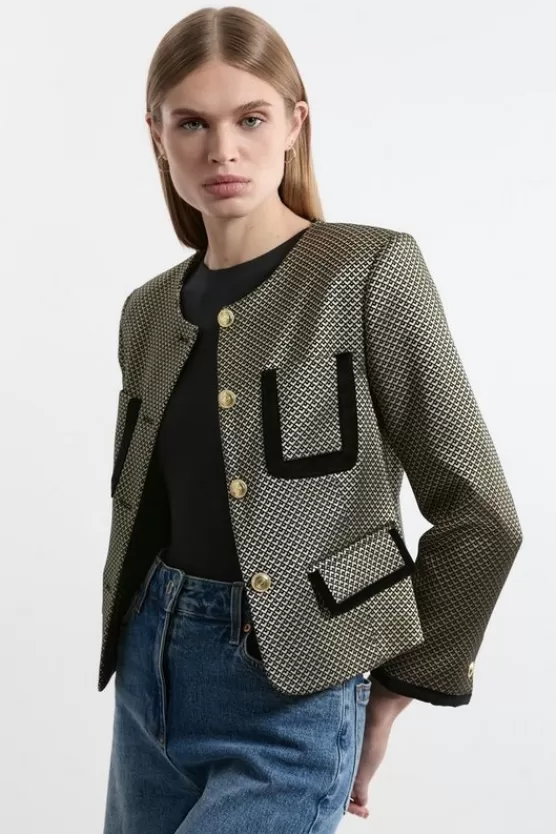 Online Karen Millen Petite Jacquard Velvet Mix Tailored Jacket geo