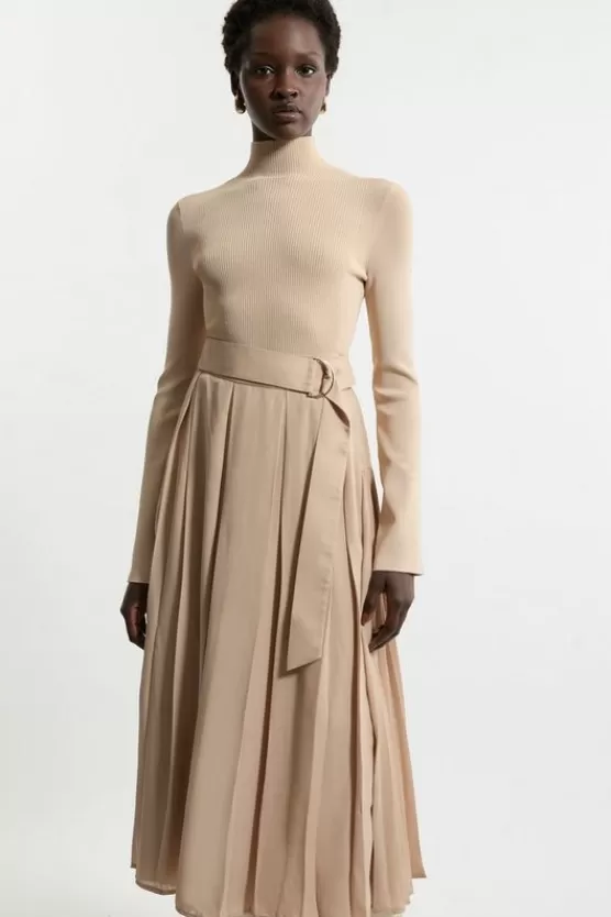 Discount Karen Millen Petite Georgette Belted Pleat Woven Midi Skirt camel