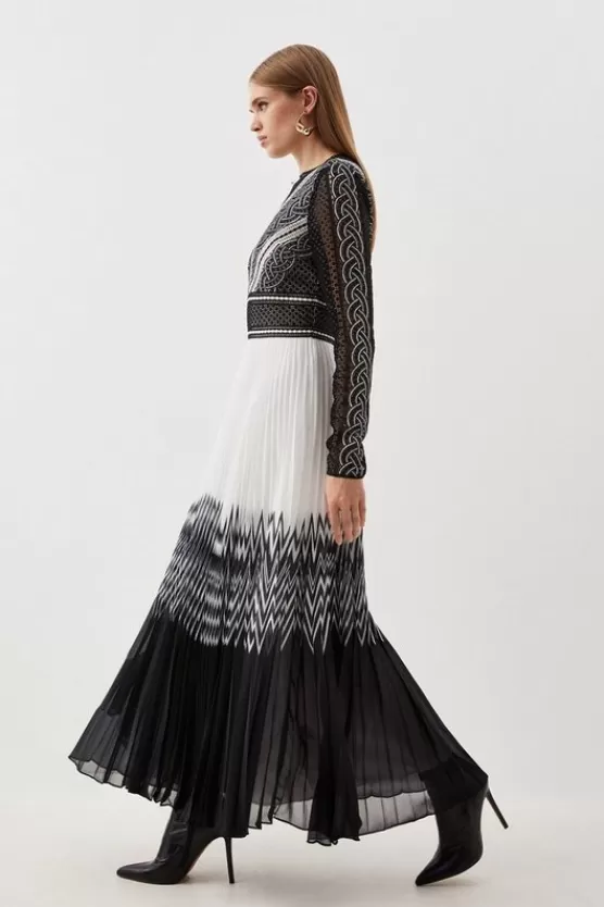 Best Karen Millen Petite Guipure Lace Satin Woven Maxi Dress black