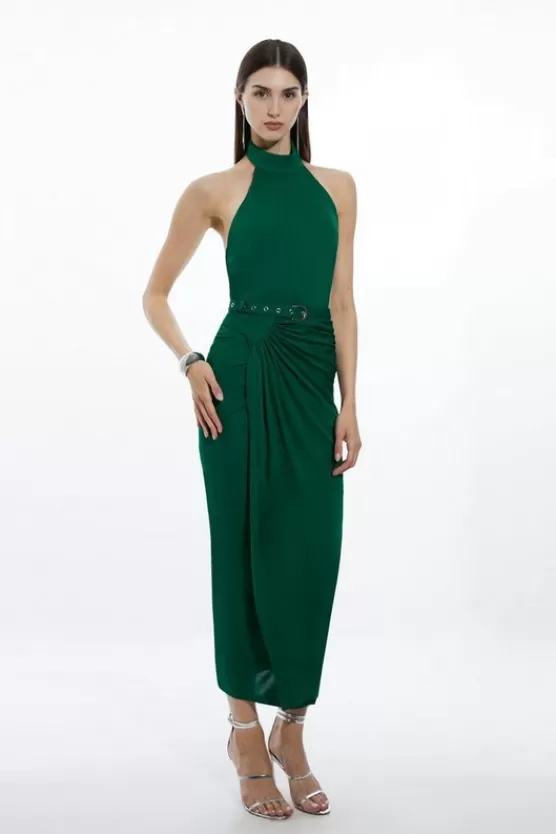 Flash Sale Karen Millen Petite High Neck Twist Jersey Maxi Dress green