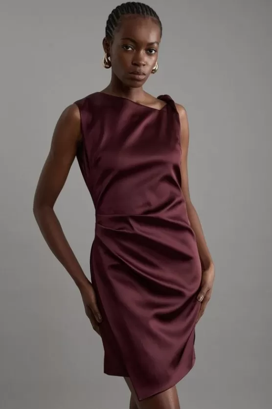 Shop Karen Millen Petite Italian Satin Asymmetrical Tailored Wrap Mini Dress merlot