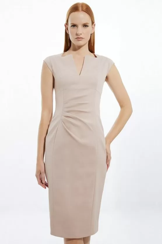 Best Sale Karen Millen Petite Italian Structured Rib Tailored Envelope Neck Pencil Midi Dress rose