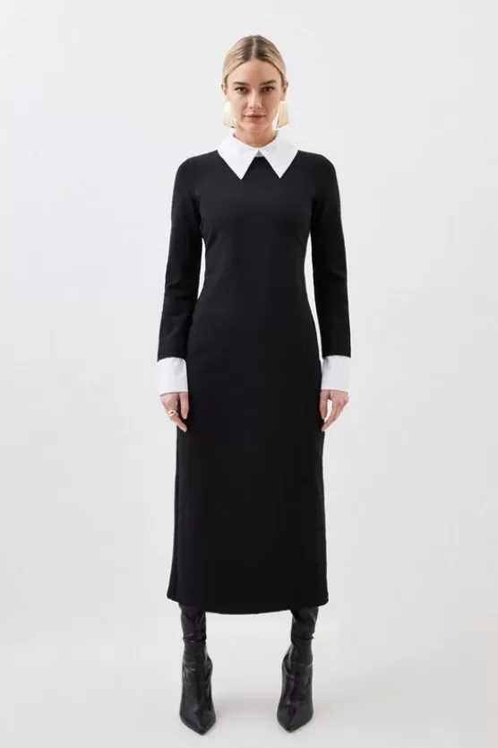 Best Sale Karen Millen Petite Jersey Cotton Poplin Midi Collar Dress mono