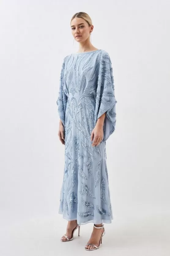 Cheap Karen Millen Petite Kimono Sleeve Embellished Woven Maxi Dress blue