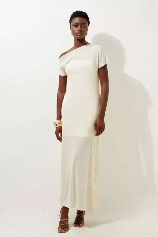 Outlet Karen Millen Petite Light Weight Summer Knit Midaxi Dress With Woven Slip neutral
