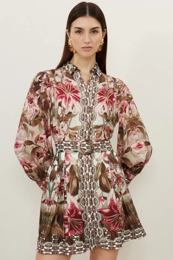 Cheap Karen Millen Petite Linen Viscose Border Print Woven Short Dress floral